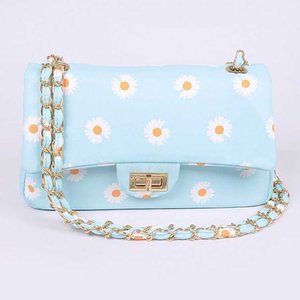 Printed Flower Canvas Shoulder Bag - Mint
